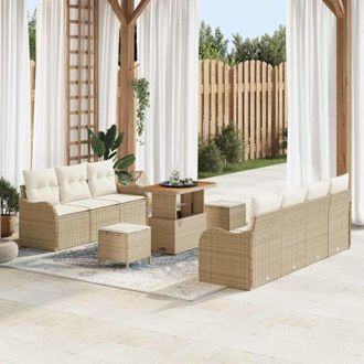 vidaXL Vidaxl - Conjunto De Sof&aacute; De Jard&iacute;n 10 Pcs Beige, Crema 90 X 55 X 71 Cm