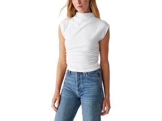 Michael Stars Amara Mock Neck Power Shoulder Top Womens Clothing White : MD (US 6-8), Cotton/Modal/Spandex