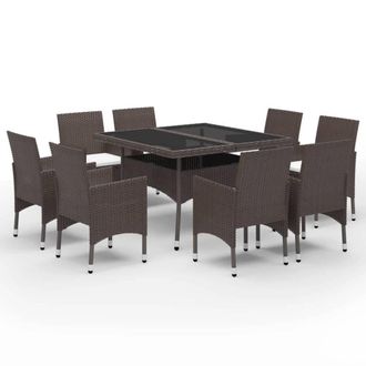 Berkfield Home 9 Piece Garden Dining Set Poly Rattan & Tempered Glass Brown