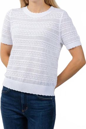 Elliott Lauren Pointelle Short Sleeve Sweater In White
