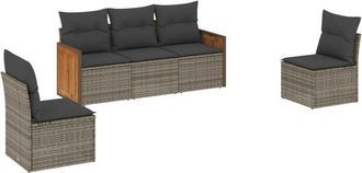 vidaXL Juego De Sof&aacute;s Jard&iacute;n Con Cojines 5 Pzas Rat&aacute;n Sint&eacute;tico Gris Vidaxl