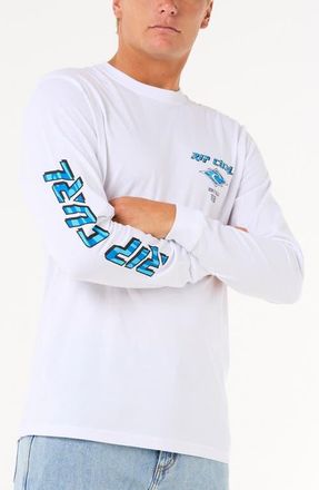 Rip Curl Fade Out Icon Long Sleeve Organic Cotton Graphic T-Shirt in White at Nordstrom, Size Xx-Large
