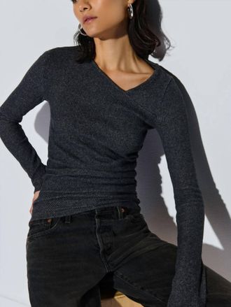Nation Ltd Arlo Ruched Long Sleeve Top In Marled Grey