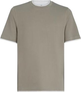 Brunello Cucinelli T-shirt with faux-layering in Khaki at Nordstrom, Size Xxx-Large Eu