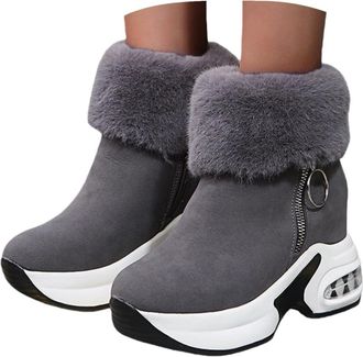 Generic Furry Ankle Boots for Women with Air Cushion Faux Fur Lining Winter Warm Sneakers Round Toe Slip On Thick Sole Non Slip Snow Shoes with Side Zipper Su