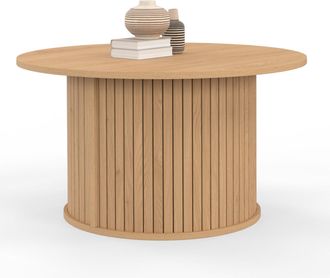 IDMarket Table Basse Ronde 70 Cm Romie Effet Lattes