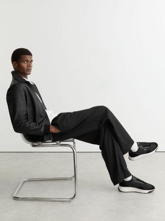 Reiss Black Emmett Bonded-leather Suede Running Trainers, 645