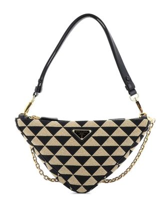 Prada Double Symbole Triangle Bag Leather and Jacquard Mini shoulder bag - Nero