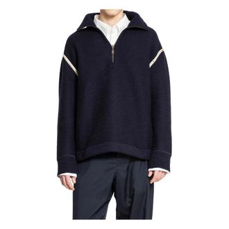 Maison Margiela Truien & Vesten, Heren, Blauw, M, Denim, Navy Ribgebreid Half-Zip Pullover