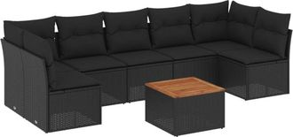 vidaXL Set De Sof&aacute;s De Jard&iacute;n 8 Piezas Y Cojines Rat&aacute;n Sint&eacute;tico Negro Vidaxl