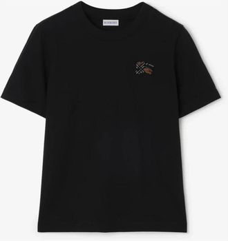 Burberry Logo-Embroidered Cotton-Jersey T-Shirt A1189 - Dames - T-shirts - Zwart - XS - Katoen - Tops