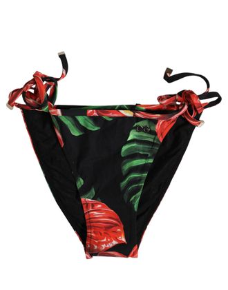 Dolce & Gabbana Floral-Print Nylon Bikini Bottom - Black