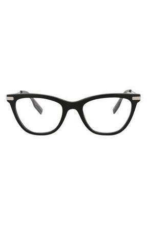 Alexander McQueen 47mm Cat Eye Optical Glasses in Black Silver Transparent at Nordstrom Rack