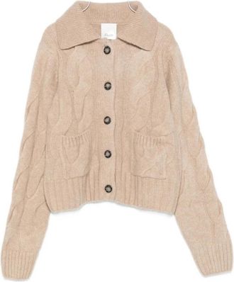 Allude Beige Knopensweater met Zakken - Dames - Vesten - Beige - XS - Kasjmier - Truien & Vesten