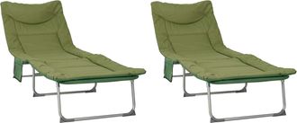 vidaXL Tumbona Plegable Con Coj&iacute;n 2 Uds. Verde Oscuro Vidaxl