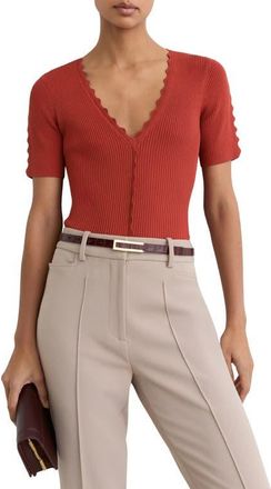Reiss Marcy Scalloped Rib Knit Top in Rust Red at Nordstrom, Size X-Small