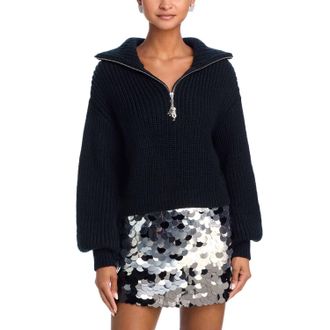 Cinq &agrave; Sept Emmett Shaker Zip Front Sweater In Black
