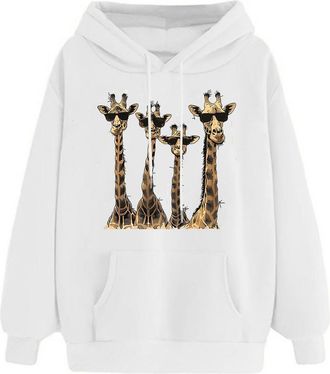 Generic Hoodies For Women Uk Giraffe Sweatshirt Long Sleeve Hooded Jumpers Crew Neck Long Sleeve Tops Pullover Blouse Shirts Aesthetic Tees Shirts Tunic Tops 