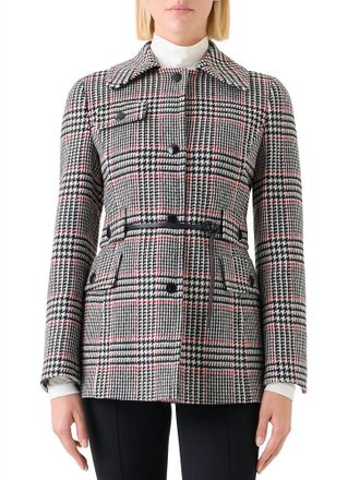 Akris Womens Belted Plaid Jacket In Black/cream/vermillion