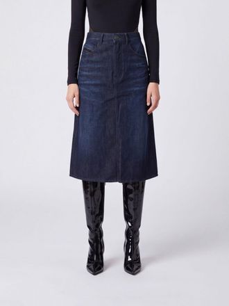 Diesel Gonna midi De-Irti svasata in denim di cotone a vita alta