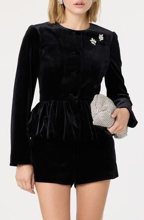 ASTR the Label Nicolle Velvet Peplum Jacket in Black at Nordstrom Rack, Size Medium