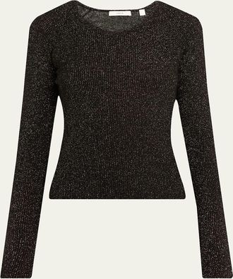 Vince Metallic Ribbed V-Neck Sweater