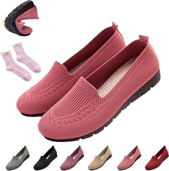 Generic Womens Orthopedic Loafers Slip On Walking Shoes - Breathable Knit Mesh & Non-Slip Soft Sole, Lightweight Arch Support Comfort Flats for Work Travel (P