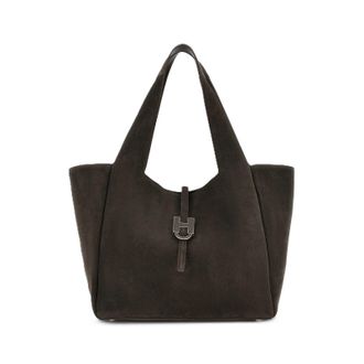 Hogan Dark Brown Suede-Like Metallic Tote Bag