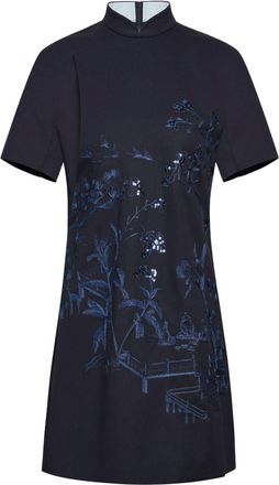 Shanghai Tang sequin-embellished embroidered tunic dress - women - Wool/Sequin - 44 - Blue