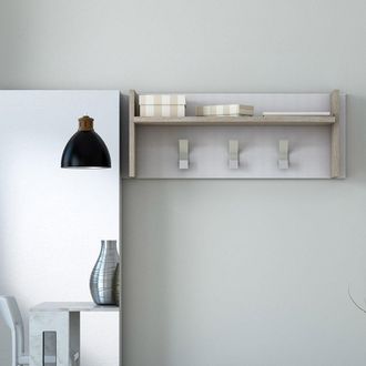 Terraneo Terraneo - Panel Para Colgar Ropa Con Estante Grande Y 3 Ganchos De Roble Blanco