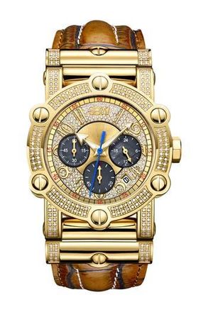 JBW Phantom 10 Year Chronograph Diamond Croc Embossed Leather Strap Watch, 42mm - 1.96 ctw in Gold at Nordstrom Rack