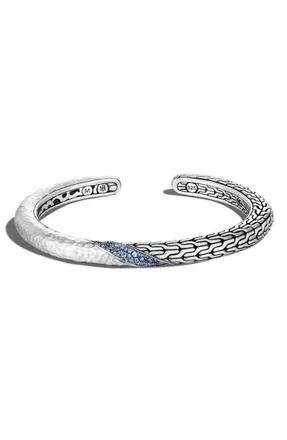 John Hardy Classic Chain Twisted Cuff Bracelet in Blue Sapphire at Nordstrom, Size Medium