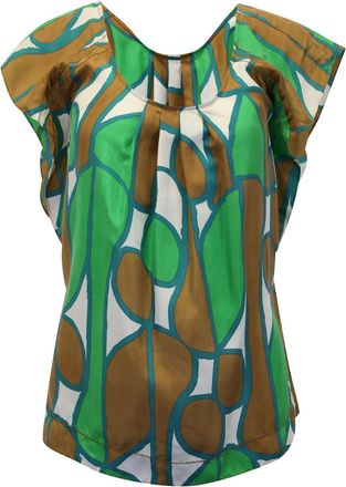 Diane Von F&uuml;rstenberg Diane Von Furstenberg Printed Scoop Neck Blouse in Green Silk