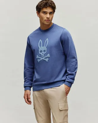 Psycho Bunny Mens Gabin Textured Crew 404 GRAY BLUE / XXL