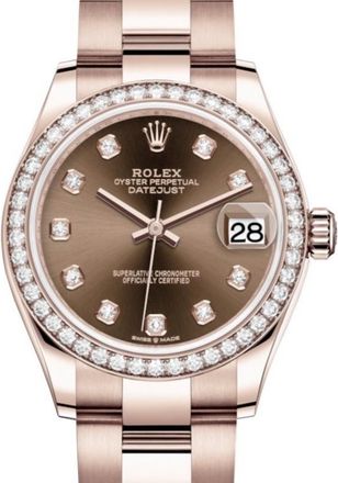Rolex Datejust 31 Automatic Diamond Ladies 18 ct Everose Gold Oyster Watch 278285CHDO