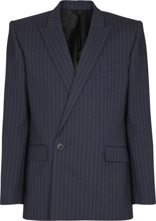 Balmain Wollen krijtstreep blazer - Heren - Blazers - Blauw - S - Wol - Jassen