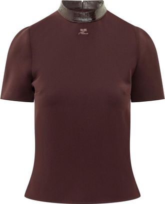 Courr&egrave;ges Maroon Mock Collar Top