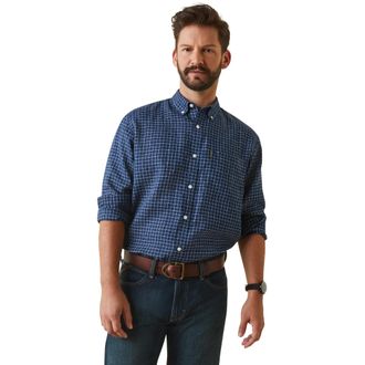 Ariat Mens Sonoma Shirt Long Sleeve in Navy Tattersal, Size Small, by Ariat