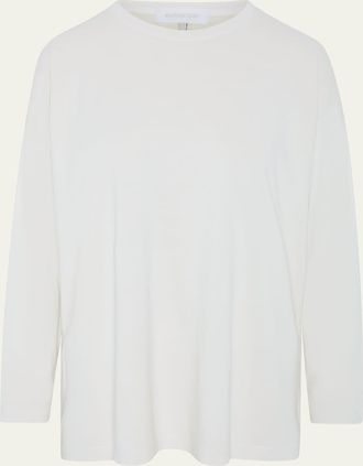 Eskandar Cotton Jersey Long Sleeve Smaller Round Neck Top - Long Length