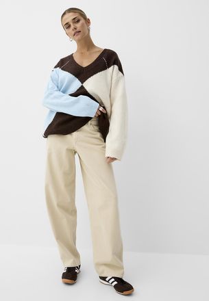 Jack & Jones Womens Fuji sand-coloured denim barrel-leg jean