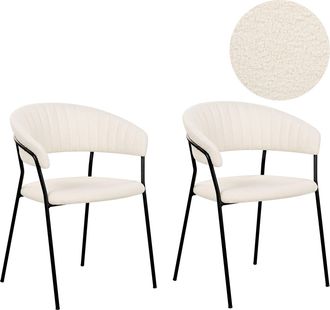 Beliani Beliani - Conjunto De 2 Sillas De Boucl&eacute; Blanco Crema Respaldo Curvo Mariposa