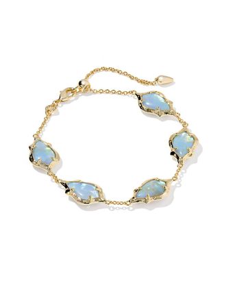 Kendra Scott Womens Adriana Scallop Frame Delicate Chain Bracelet In Gold Sky Blue Iridescent Abalone