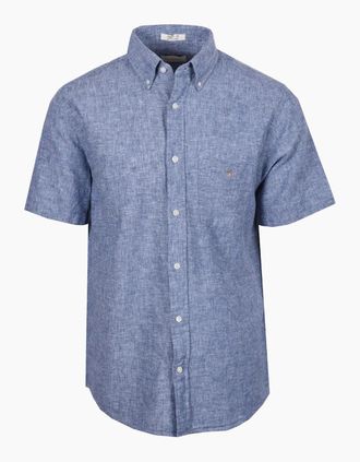 GANT Mens GANT REG COTTON LINEN SHORT SLEEVE SHIRT VINTAGE BLUE - Size: 40
