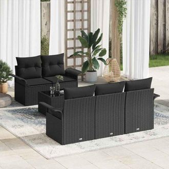 vidaXL Conjunto De Sof&aacute; De Jard&iacute;n 6 Pcs Negro Polirat&aacute;n Vidaxl