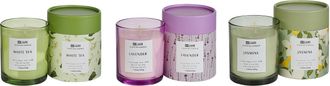 Beliani Conjunto De 3 Velas Arom&aacute;ticas 100% Cera De Soja Mecha De Algod&oacute;n Vidrio Floral Oriental Fragancia De Hierbas T&eacute; Blanco/lavanda/jazm&iacute;n Colorful Barrel