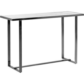 Beliani Tavolo consolle glamour effetto marmo piano bianco gambe in metallo argentato Plano
