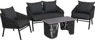 Hhg [nunca Usado] Conjunto De Jard&iacute;n Hhg-224, Conjunto De Sal&oacute;n Sof&aacute; De Jard&iacute;n, Sill&oacute;n, Mesa, Tejido De Cuerda/textil (180 G/m&sup2;), Antracita
