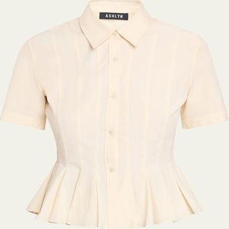 Ashlyn Lulu Pleated Peplum Button-Down Shirt