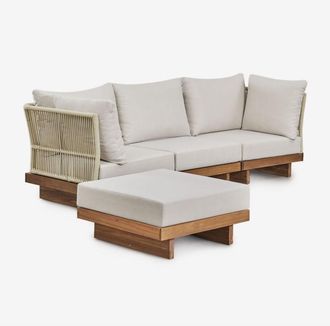 Sklum Sklum - Sof&aacute; Modular De 3 Piezas Con 2 Sillones Esquineros Y Puff En Madera De Acacia Dailin