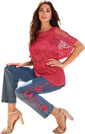 Roaman's Plus Size Relaxed Pullover Crochet Sweater in Antique Strawberry at Nordstrom, Size Small